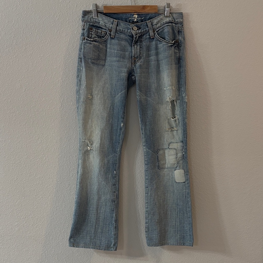 7 For All Mankind Distressed Patchwork Bootcut Jeans Size 27 Limited Edition